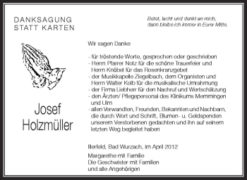 Anzeige von Josef Holzmüller von Schwäbische Zeitung