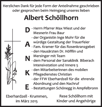Anzeige von Albert Schöllhorn von Schwäbische Zeitung