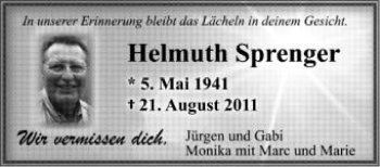Anzeige von Helmuth Sprenger von Schwäbische Zeitung