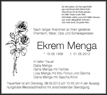 Anzeige von Ekrem Menga von Schwäbische Zeitung