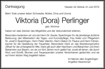 Anzeige von Viktoria  Perlinger  von Schwäbische Zeitung