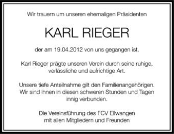 Anzeige von Karl Rieger von Schwäbische Zeitung