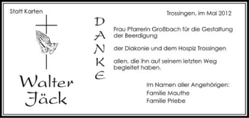 Anzeige von Walter Jäck von Schwäbische Zeitung