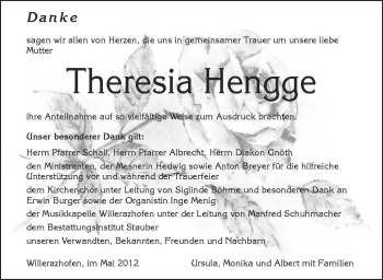 Anzeige von Theresia Hengge von Schwäbische Zeitung