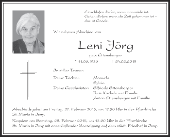 Anzeige von Leni Jörg von Schwäbische Zeitung