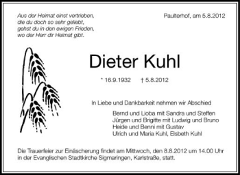 Anzeige von Dieter Kuhl von Schwäbische Zeitung