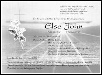 Anzeige von Else John von Schwäbische Zeitung