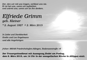 Anzeige von Elfriede Grimm von Schwäbische Zeitung