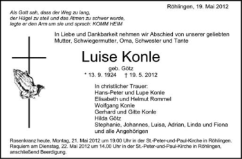 Anzeige von Luise Konle von Schwäbische Zeitung