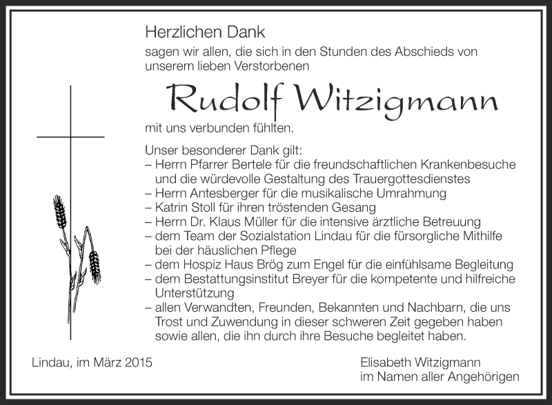  Traueranzeige für Rudolf Witzigmann vom 21.03.2015 aus Schwäbische Zeitung