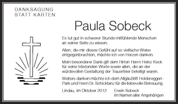 Anzeige von Paula Sobeck von Schwäbische Zeitung