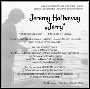Anzeige von Jeremy Hathaway von Schwäbische Zeitung