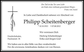 Anzeige von Philipp Scheitenberger von Schwäbische Zeitung