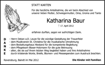 Anzeige von Katharina Baur von Schwäbische Zeitung
