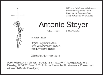 Anzeige von Antonie Steyer von Schwäbische Zeitung
