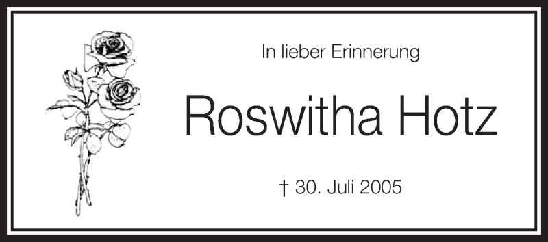  Traueranzeige für Roswitha Hotz vom 30.07.2015 aus Schwäbische Zeitung