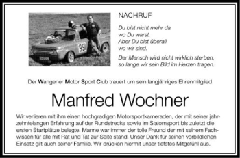 Anzeige von Manfred Wochner von Schwäbische Zeitung
