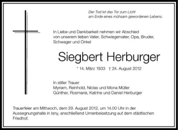 Anzeige von Siegbert Herburger von Schwäbische Zeitung