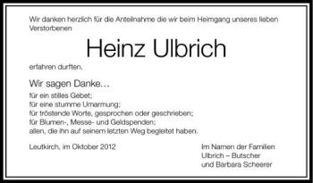 Anzeige von Heinz Ulbrich von Schwäbische Zeitung