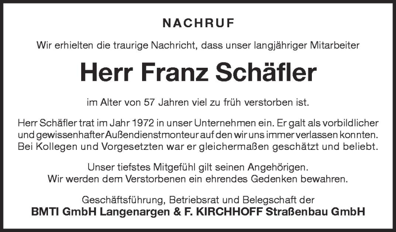  Traueranzeige für Franz Schäfler vom 16.05.2012 aus Schwäbische Zeitung