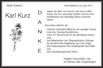 Anzeige von Karl Kurz von Schwäbische Zeitung