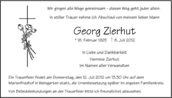 Anzeige von Georg Zierhut von Schwäbische Zeitung