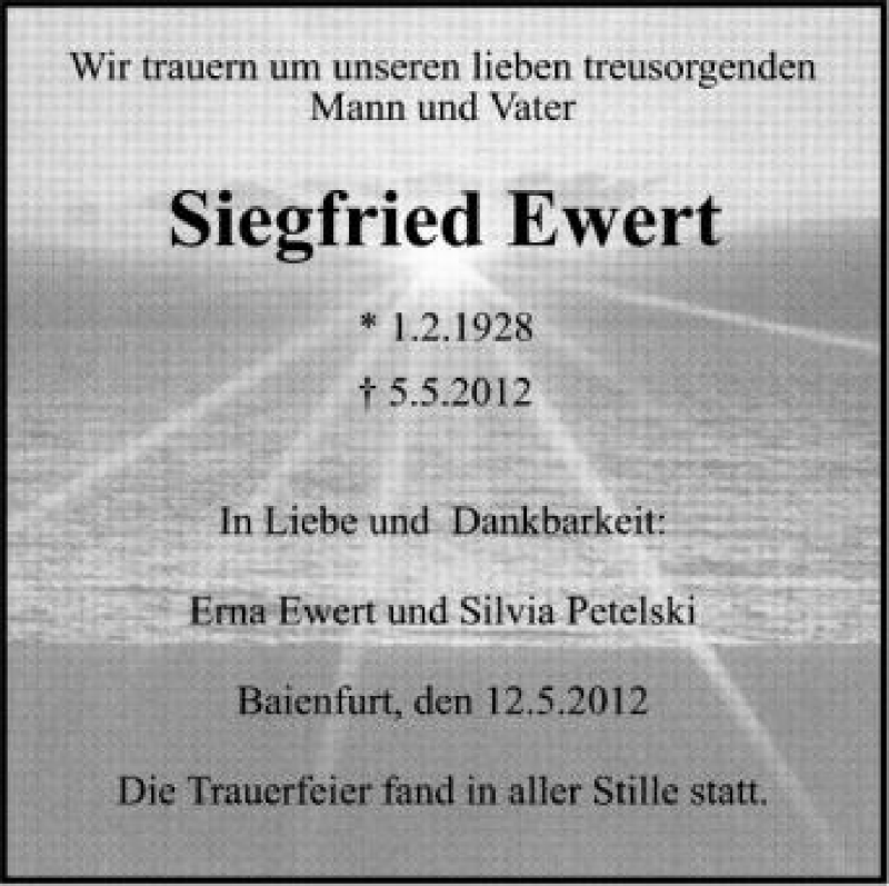  Traueranzeige für Siegfried Ewert vom 12.05.2012 aus Schwäbische Zeitung