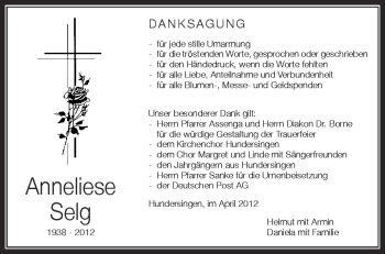 Anzeige von Anneliese Selg von Schwäbische Zeitung