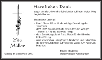 Anzeige von Zita Müller von Schwäbische Zeitung