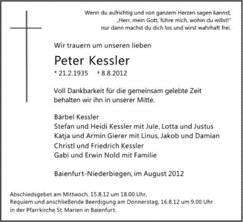 Anzeige von Peter Kessler von Schwäbische Zeitung