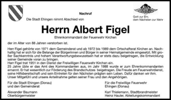 Anzeige von Albert Figel von Schwäbische Zeitung