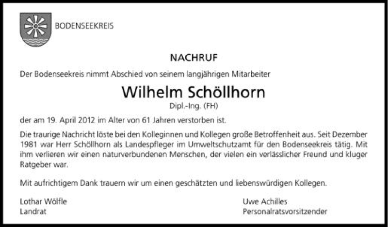  Traueranzeige für Wilhelm Schöllhorn vom 26.04.2012 aus Schwäbische Zeitung