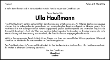 Anzeige von Ulla Haußmann von Schwäbische Zeitung