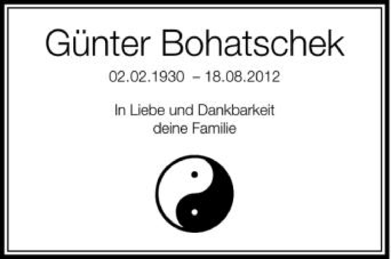  Traueranzeige für Günter Bohatschek vom 25.08.2012 aus Schwäbische Zeitung
