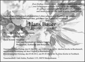 Anzeige von Hans Bauer von Schwäbische Zeitung