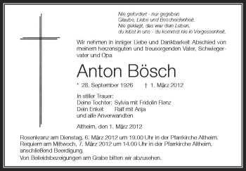 Anzeige von Anton Bösch von Schwäbische Zeitung