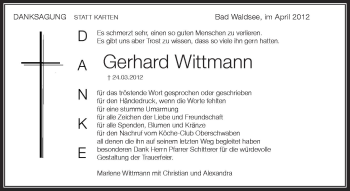 Anzeige von Gerhard Wittmann von Schwäbische Zeitung
