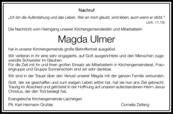 Anzeige von Magda Ulmer von Schwäbische Zeitung