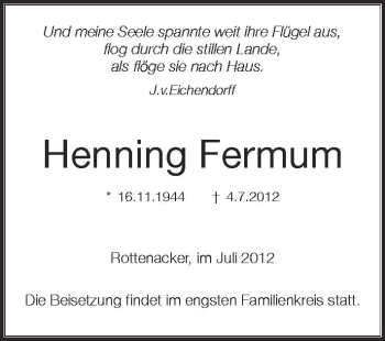 Anzeige von Henning Fermum von Schwäbische Zeitung
