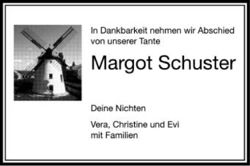  Traueranzeige für Margot Schuster vom 05.06.2012 aus Schwäbische Zeitung