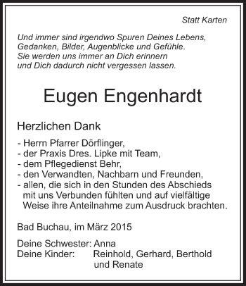 Anzeige von Eugen Engenhardt von Schwäbische Zeitung