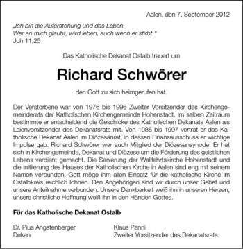 Anzeige von Richard Schwörer von Schwäbische Zeitung