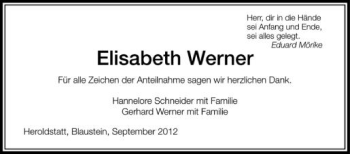Anzeige von Elisabeth Werner von Schwäbische Zeitung