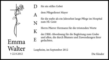Anzeige von Emma Walter von Schwäbische Zeitung