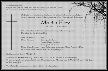 Anzeige von Martin Frey von Schwäbische Zeitung