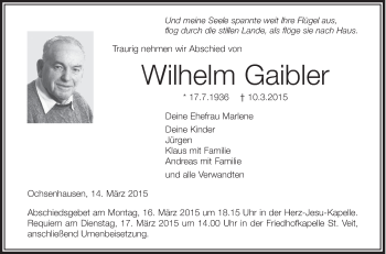 Anzeige von Wilhelm Gaibler von Schwäbische Zeitung