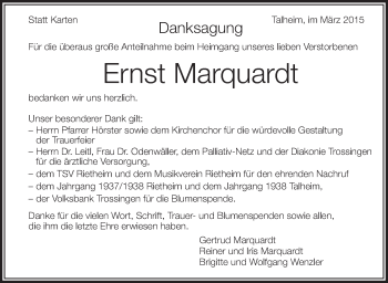 Anzeige von Ernst Marquardt von Schwäbische Zeitung