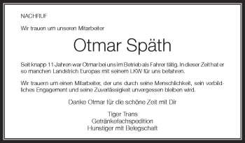 Anzeige von Otmar Späth von Schwäbische Zeitung