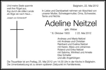Anzeige von Adeline Neitzel von Schwäbische Zeitung