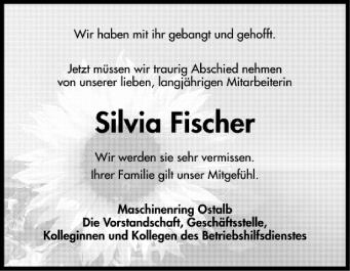 Anzeige von Silvia Fischer von Schwäbische Zeitung